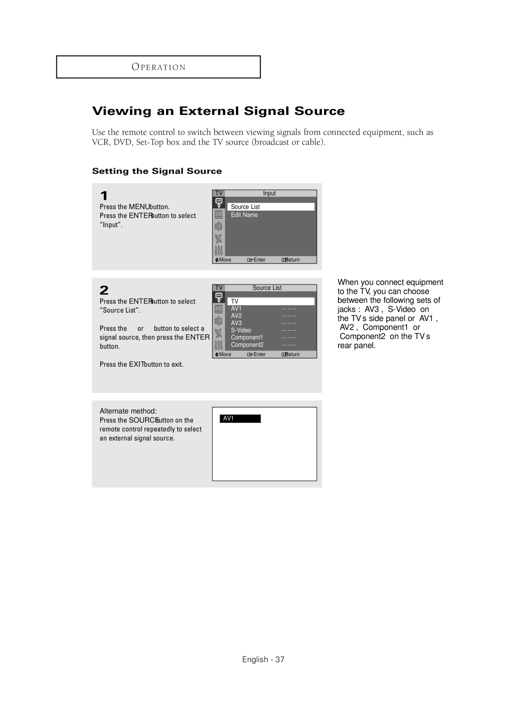 Samsung SP47Q5HL, SP43Q5HL manual Viewing an External Signal Source, Setting the Signal Source 