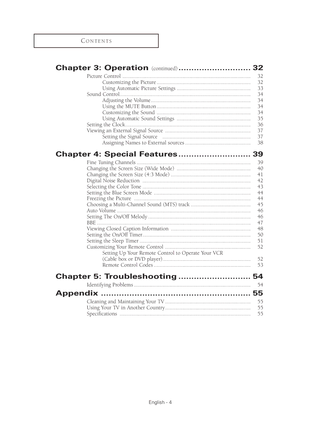 Samsung SP43Q5HL, SP47Q5HL manual Special Features, Troubleshooting, Appendix 