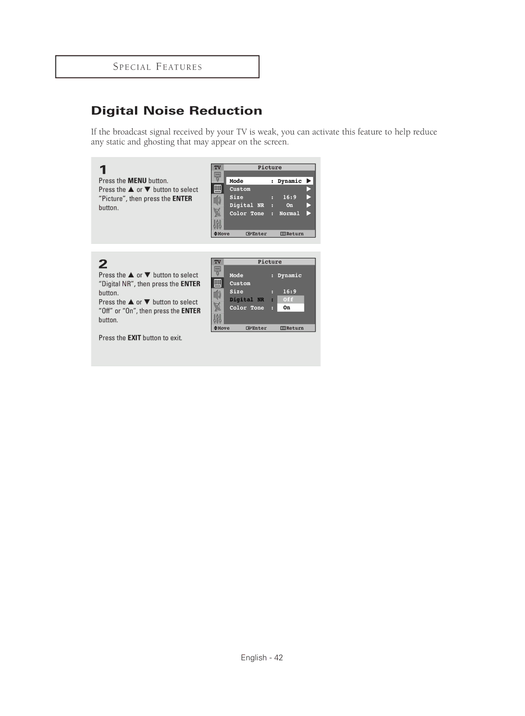 Samsung SP43Q5HL, SP47Q5HL manual Digital Noise Reduction 