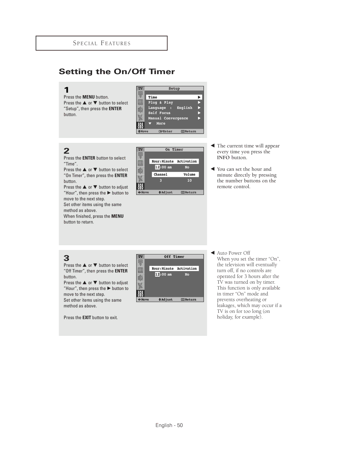 Samsung SP43Q5HL, SP47Q5HL manual Setting the On/Off Timer 