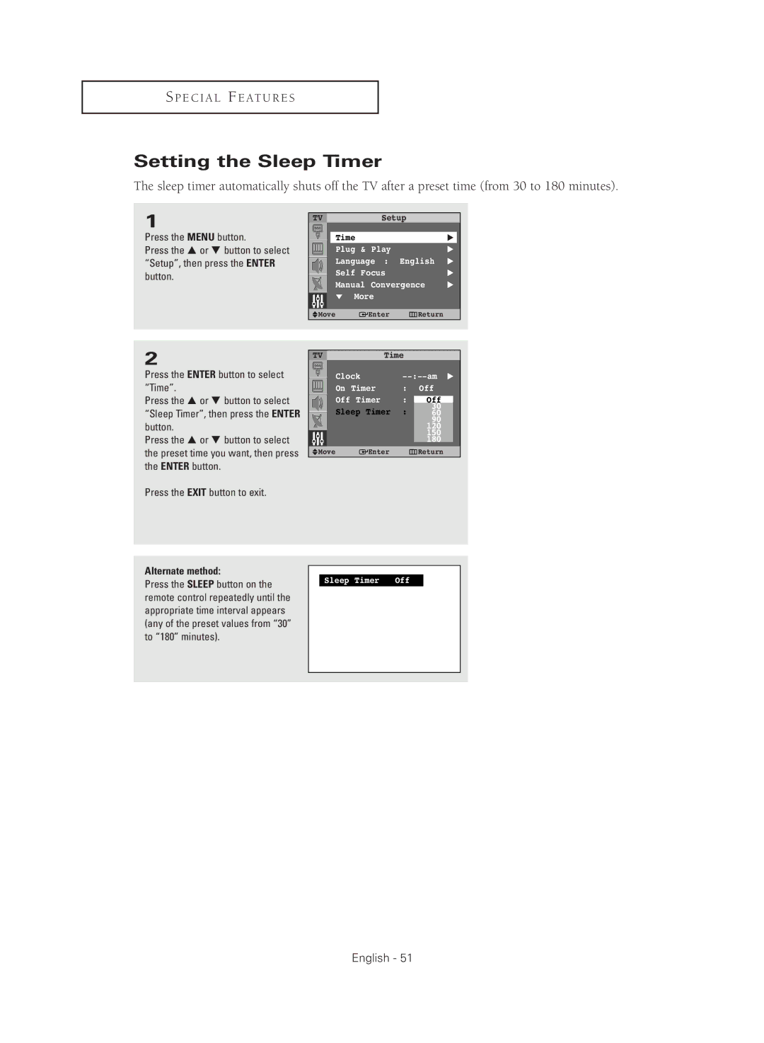 Samsung SP47Q5HL, SP43Q5HL manual Setting the Sleep Timer 