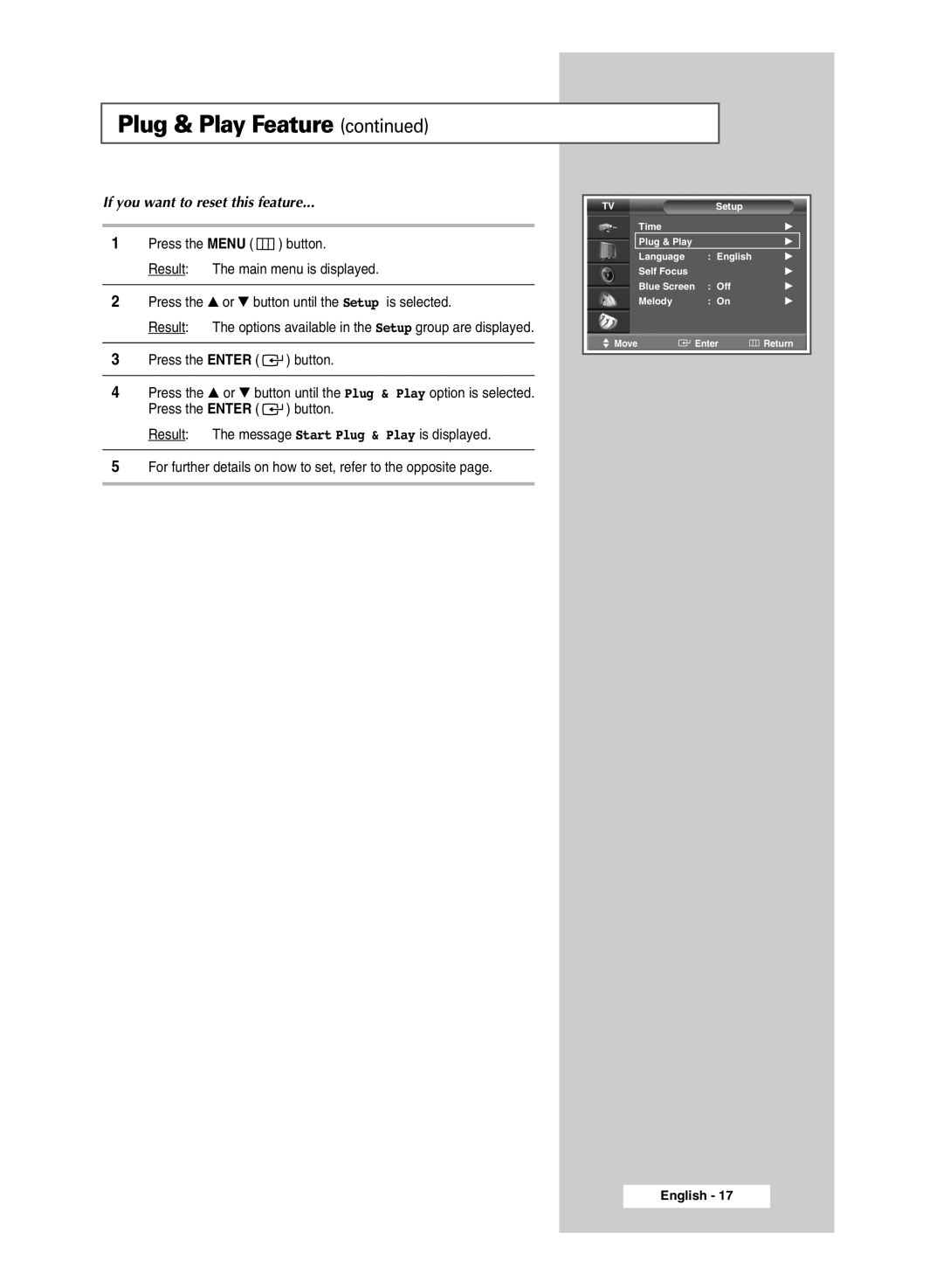 Samsung SP54T9, SP43T9 manual If you want to reset this feature 