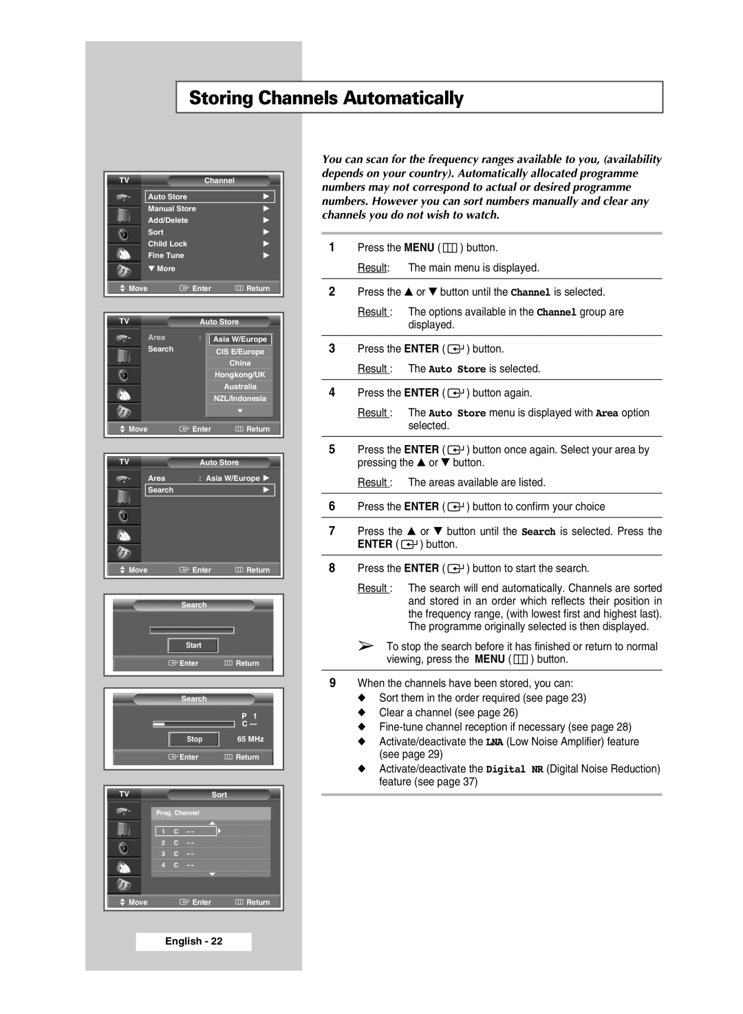 Samsung SP43T9, SP54T9 manual Storing Channels Automatically 