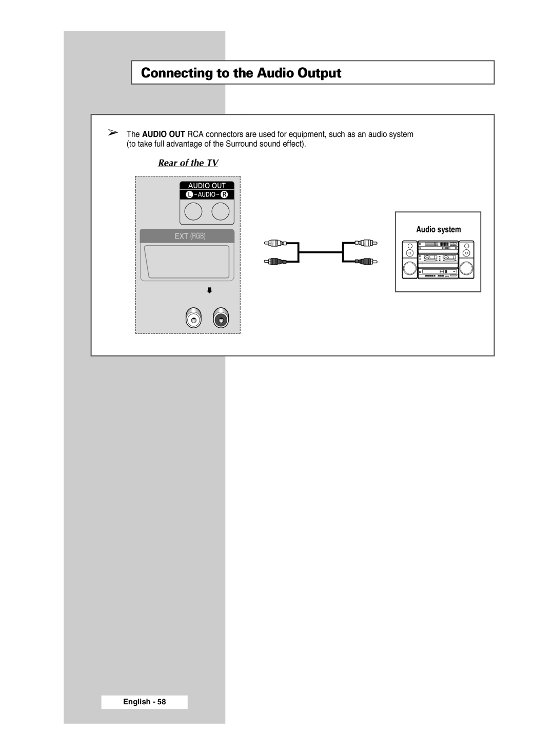 Samsung SP43T9, SP54T9 manual Connecting to the Audio Output 