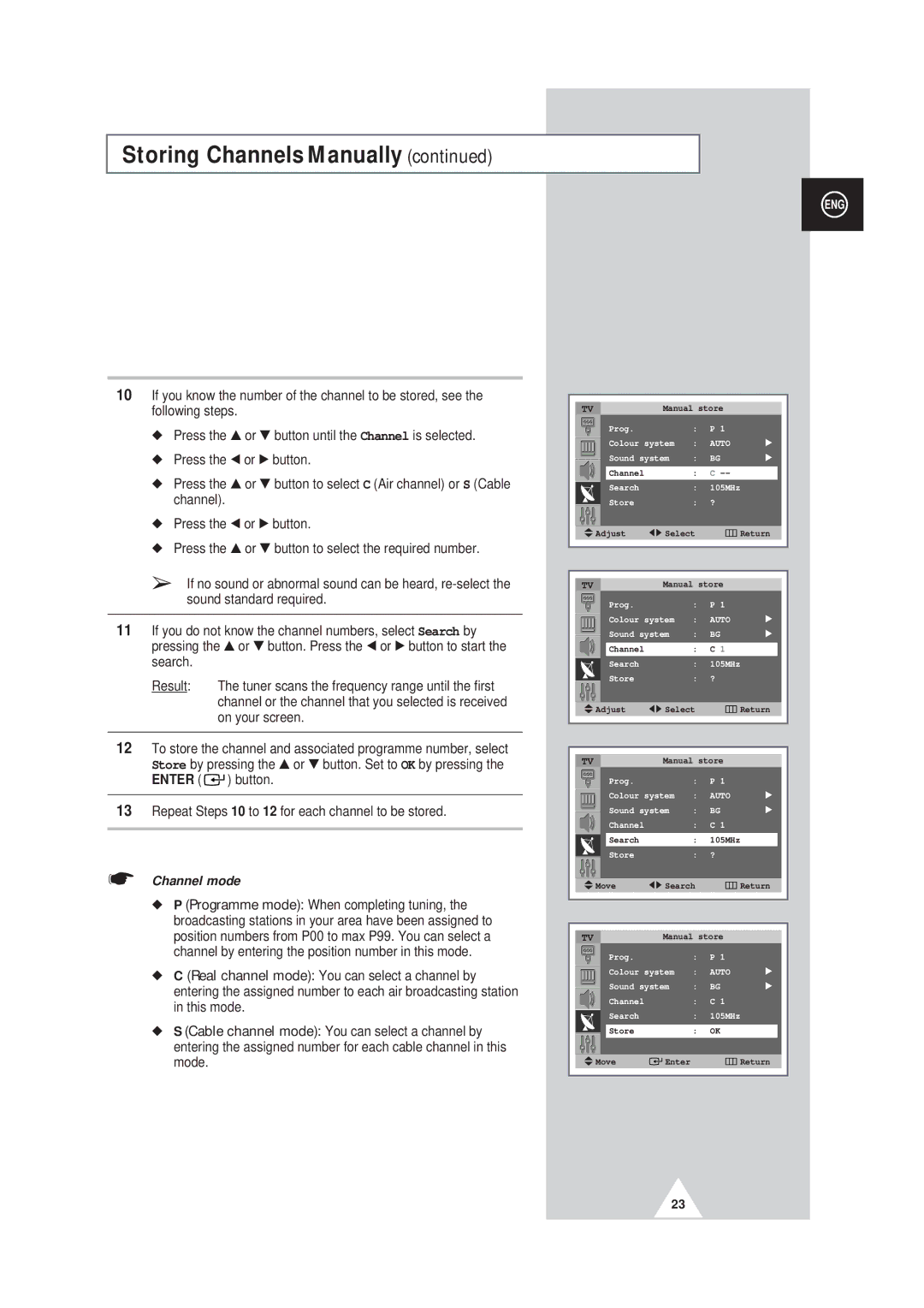 Samsung SP43W6, SP42Q2 manual Channel mode 