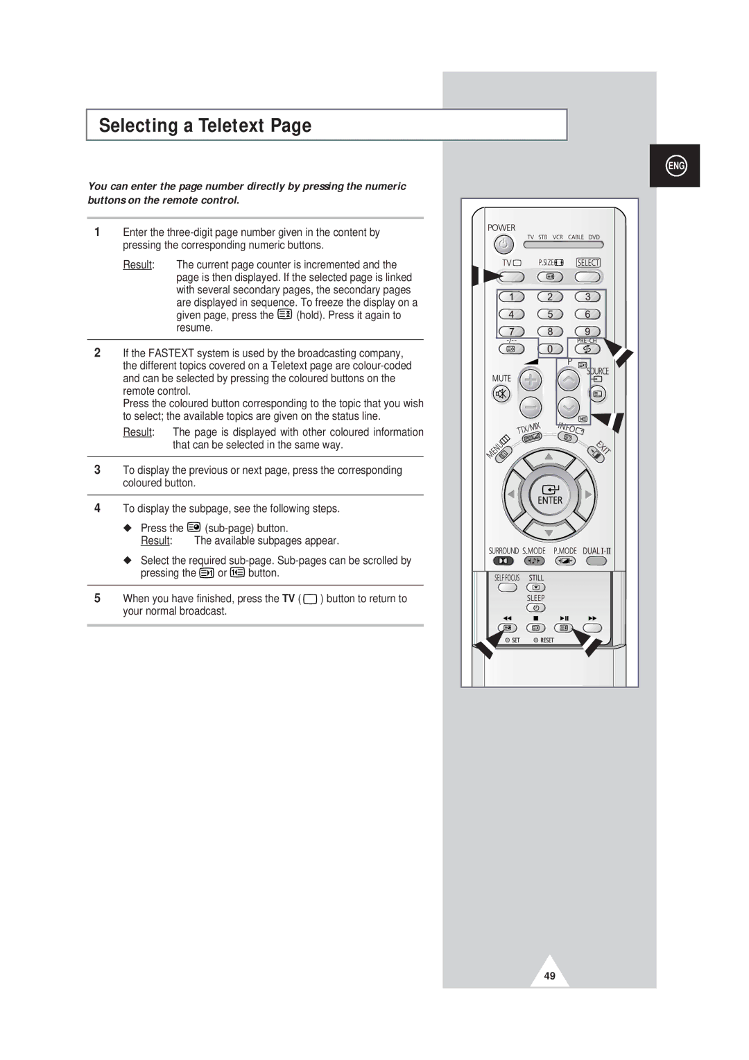 Samsung SP43W6, SP42Q2 manual Selecting a Teletext 