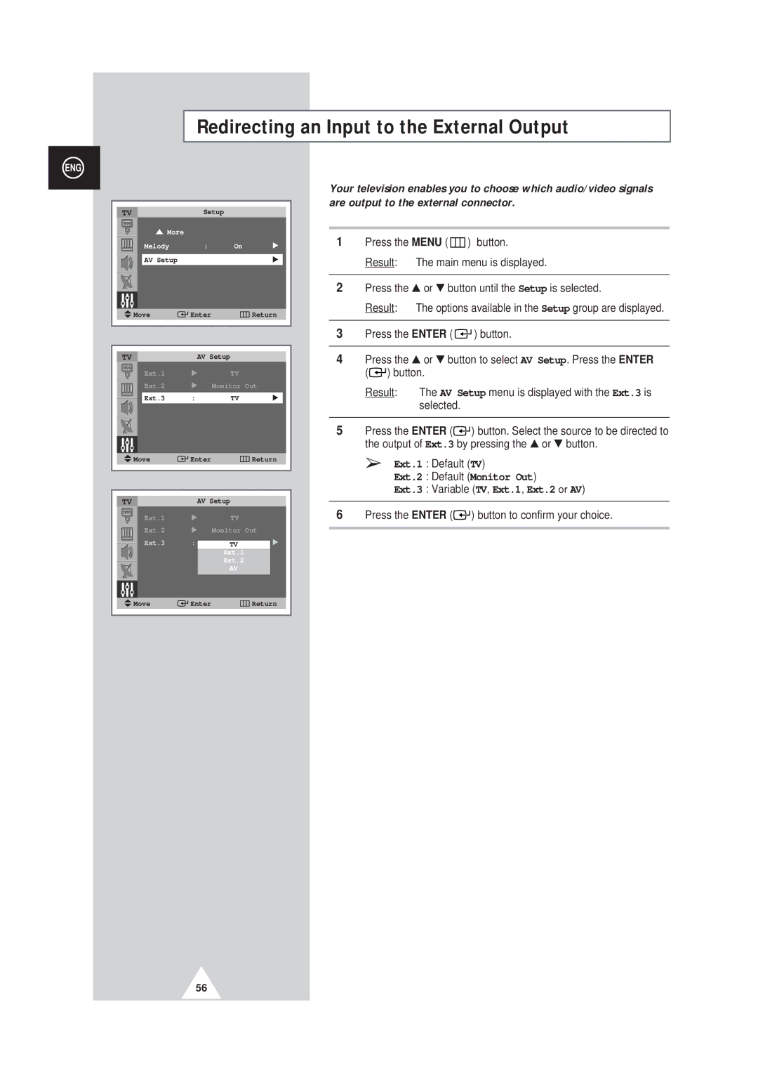 Samsung SP42Q2, SP43W6 manual Redirecting an Input to the External Output, More Melody 