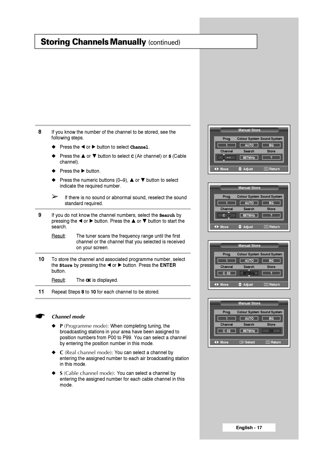 Samsung SP61L3HX, SP46L3HX, SP50L3HX manual Channel mode 