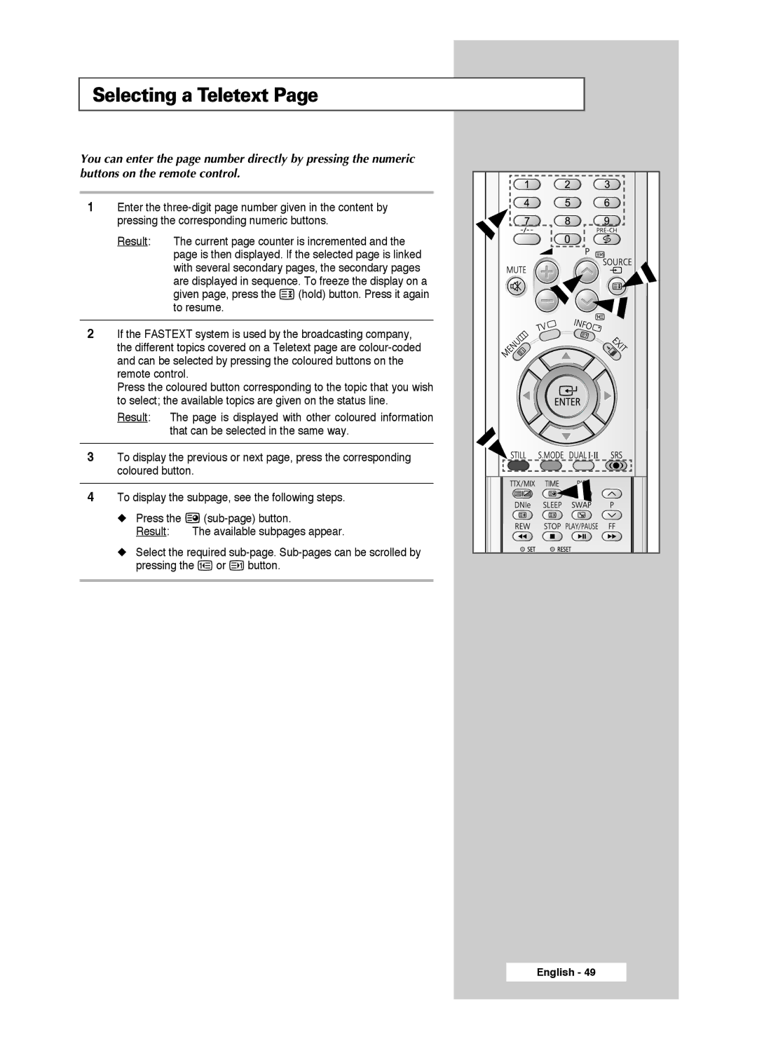 Samsung SP50L3HX, SP46L3HX, SP61L3HX manual Selecting a Teletext 