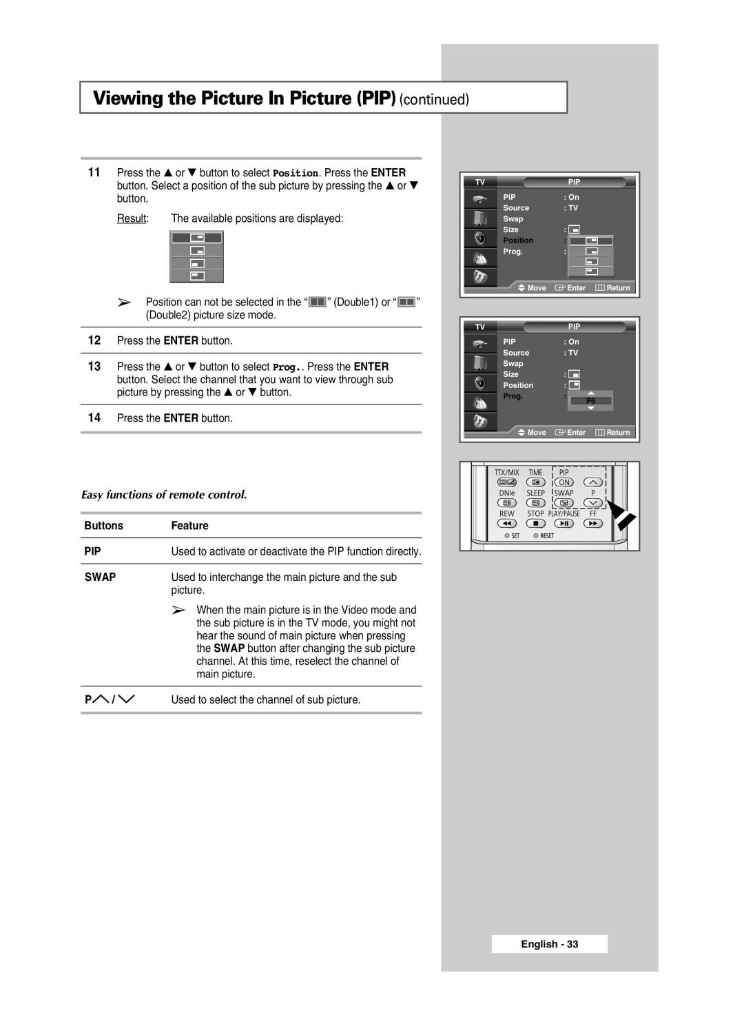 Samsung SP67L6HX, SP46L6HX, SP50L6HX manual Press the or button to select Position. Press the Enter, Press the Enter button 