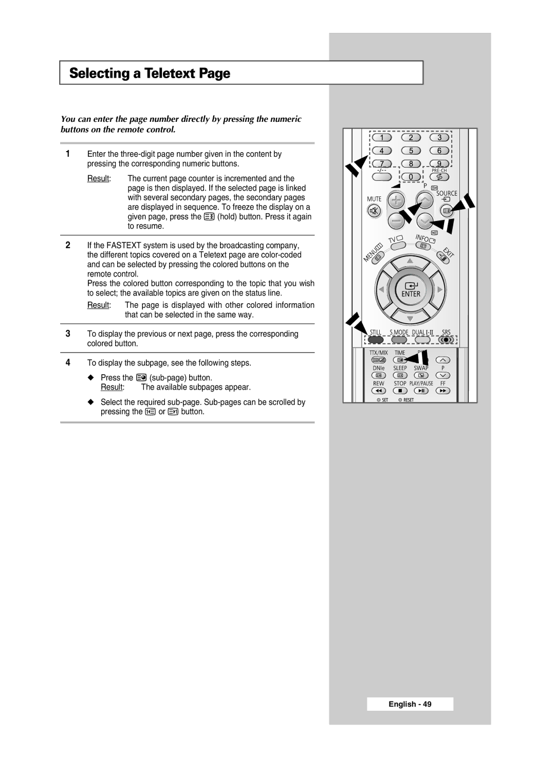 Samsung SP50L6HX, SP46L6HX, SP56L6HX, SP67L6HX, SP61L6HX, SP42L6HX manual Selecting a Teletext 