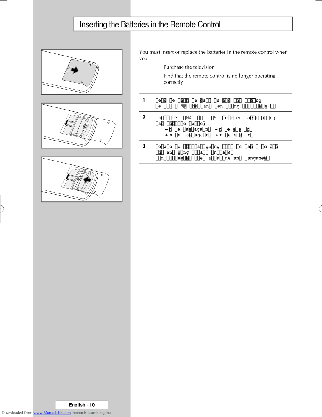 Samsung SP46L6HX, SP50L6HX, SP56L6HX, SP67L6HX, SP61L6HX manual Inserting the Batteries in the Remote Control 