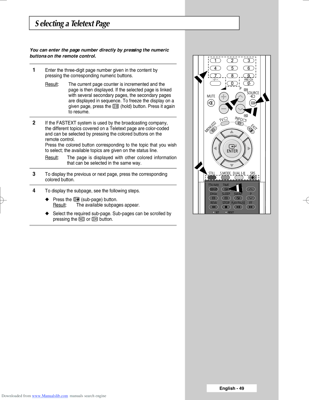 Samsung SP61L6HX, SP46L6HX, SP50L6HX, SP56L6HX, SP67L6HX manual Selecting a Teletext 