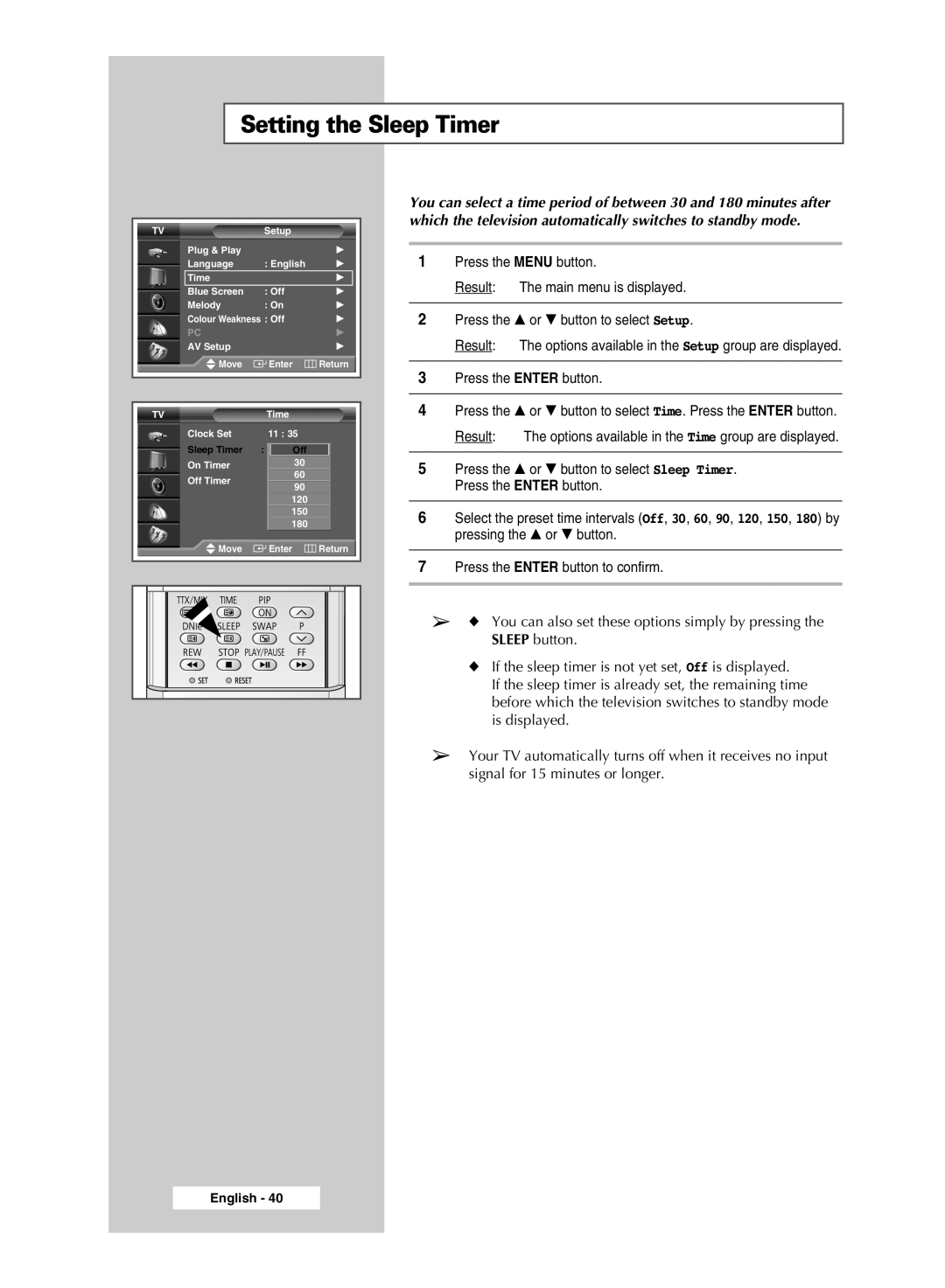 Samsung SP46L6HX, SP56L6HX, SP61L6HX, SP42L6HX manual Setting the Sleep Timer 