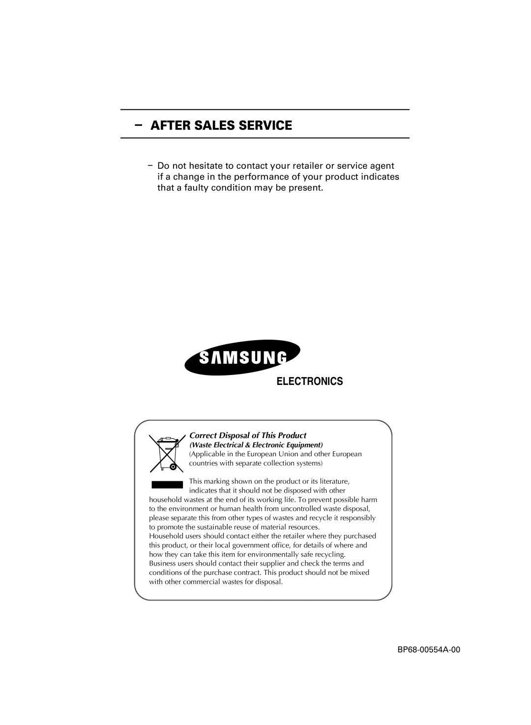 Samsung SP46L6HX, SP56L6HX, SP61L6HX, SP42L6HX manual After Sales Service, Correct Disposal of This Product 