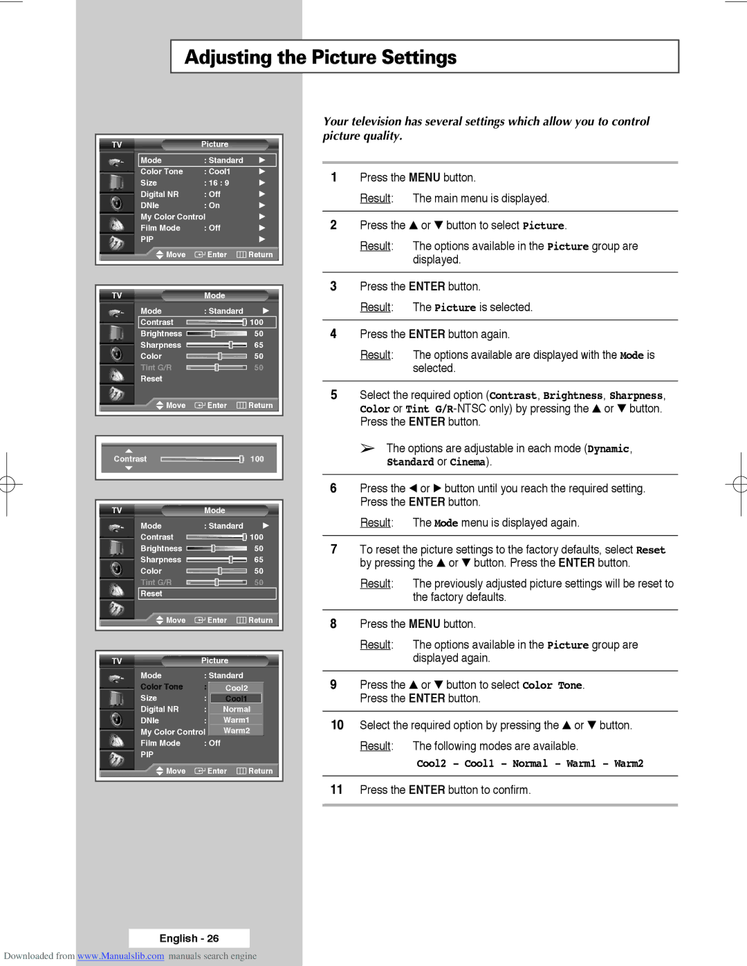 Samsung SP56L3HX, SP50L3HX, SP61L3HX manual Adjusting the Picture Settings, Standard or Cinema 