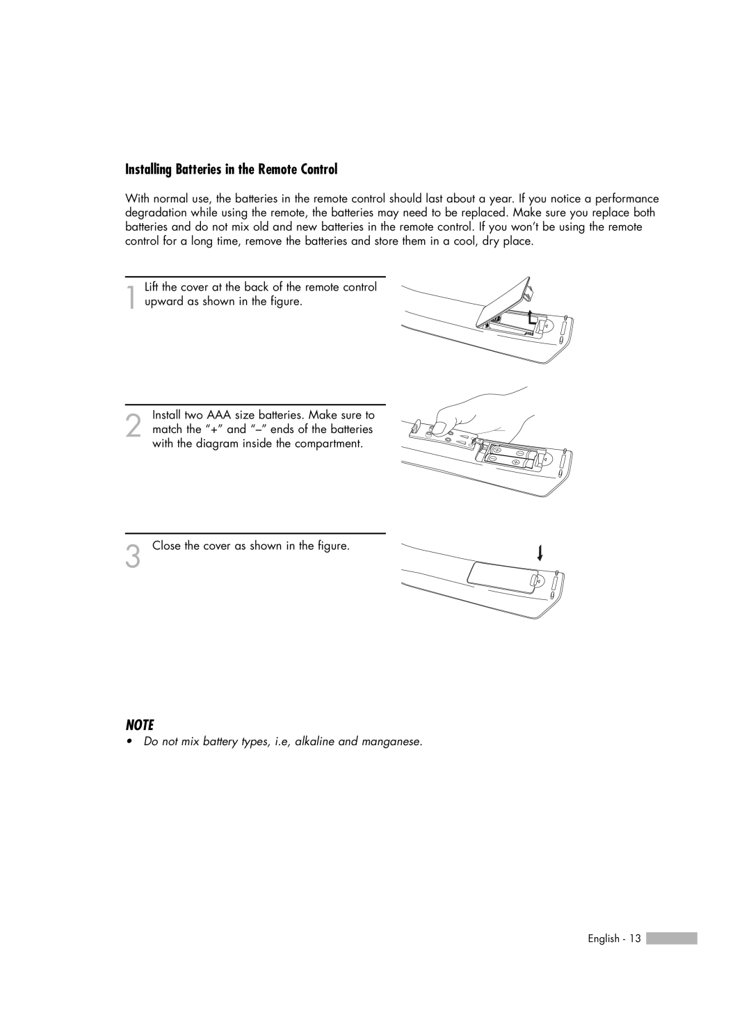 Samsung SP50L6HV manual Installing Batteries in the Remote Control 