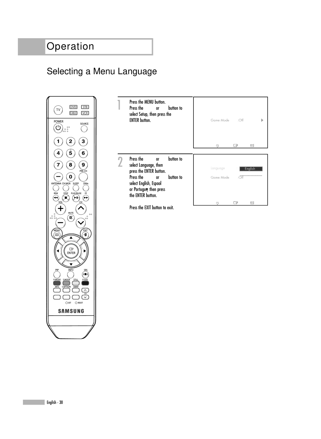 Samsung SP50L6HV manual Selecting a Menu Language 