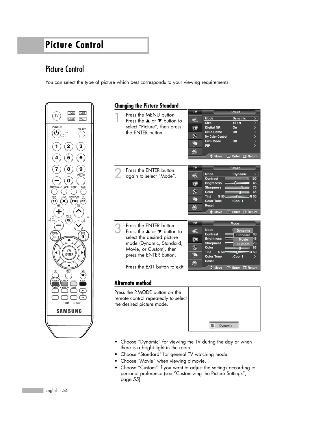 Samsung SP50L6HV manual Picture Control 