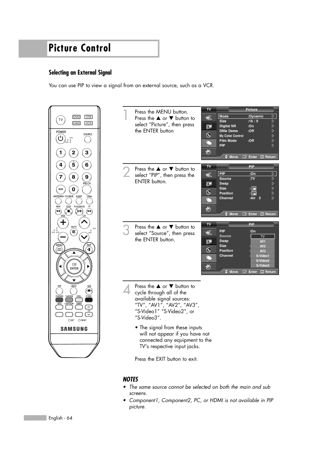 Samsung SP50L6HV manual Selecting an External Signal 