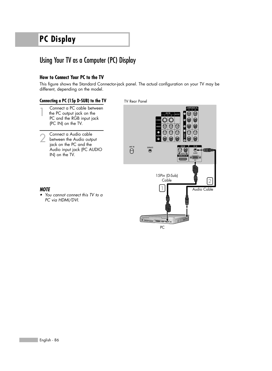 Samsung SP50L6HV manual Using Your TV as a Computer PC Display, How to Connect Your PC to the TV 