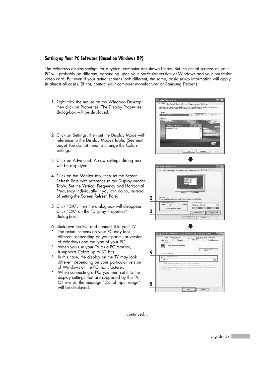 Samsung SP50L6HV manual Setting up Your PC Software Based on Windows XP 