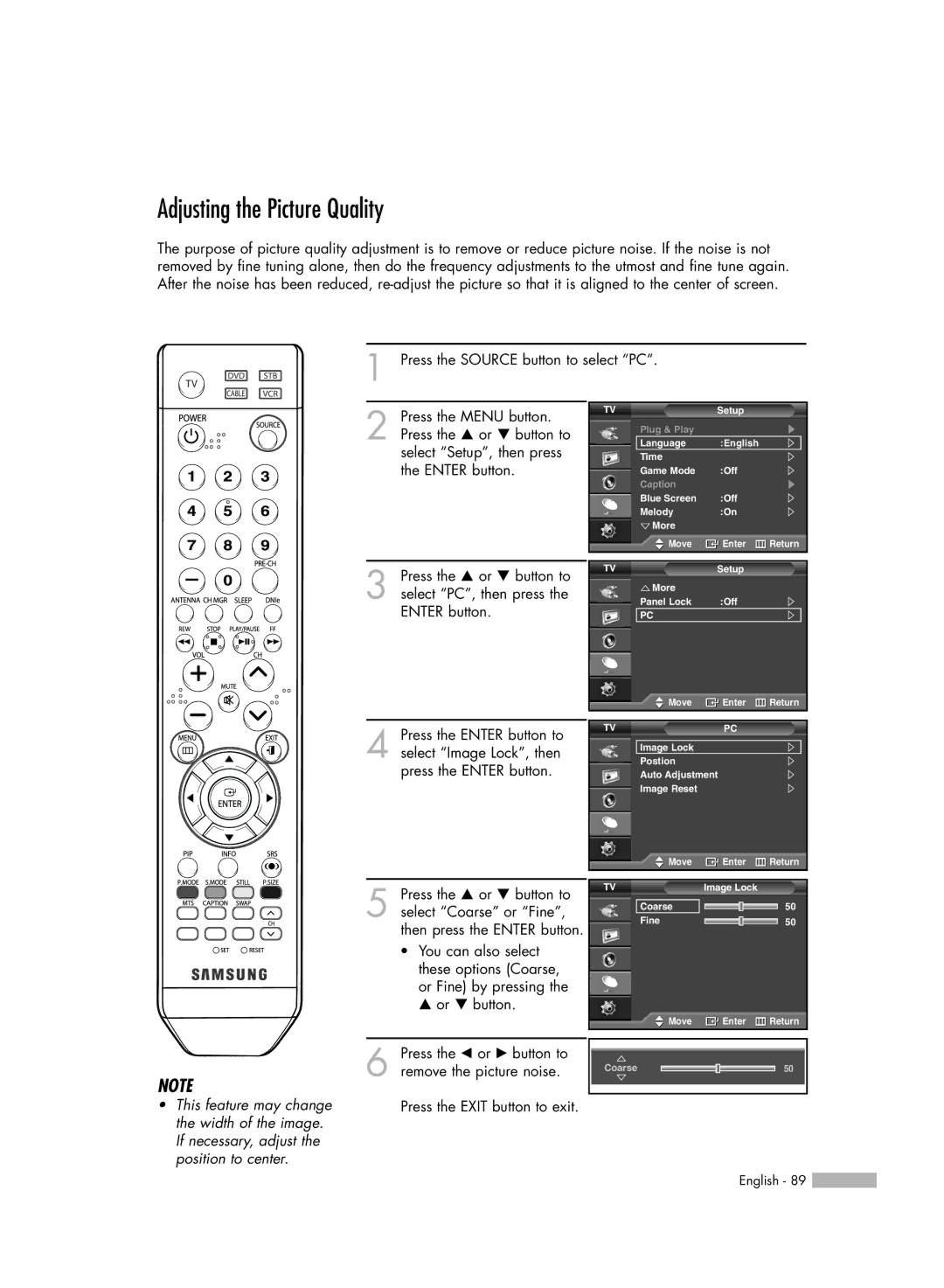 Samsung SP50L6HV manual Adjusting the Picture Quality, Press the œ or √ button to remove the picture noise 