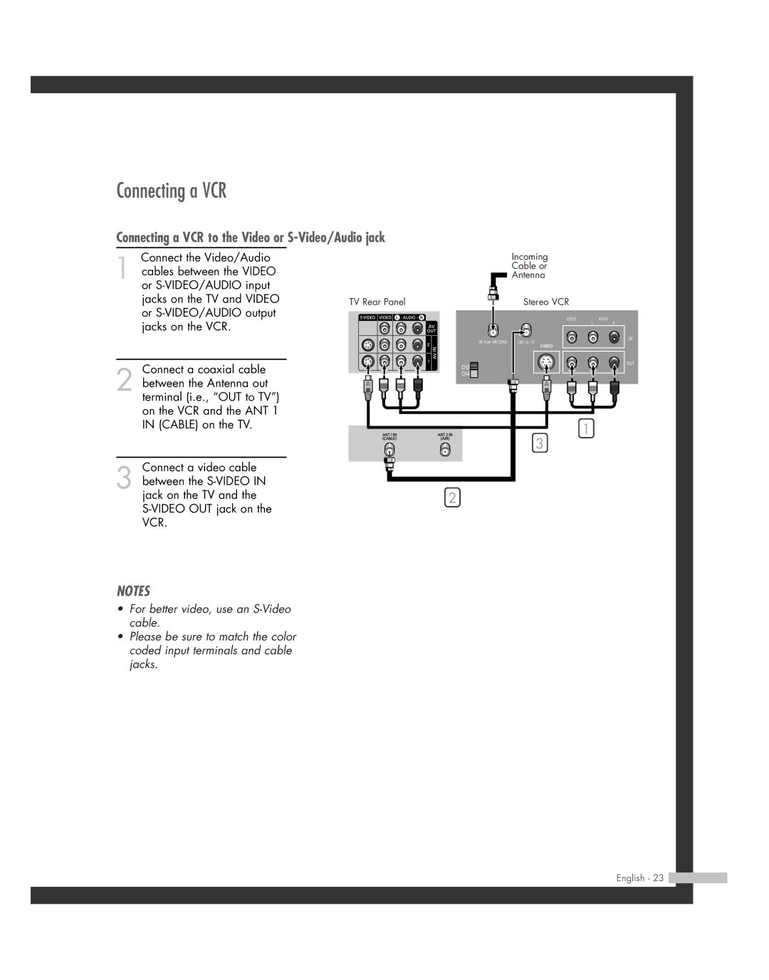 Samsung SP50L7HD manual Connecting a VCR to the Video or S-Video/Audio jack 