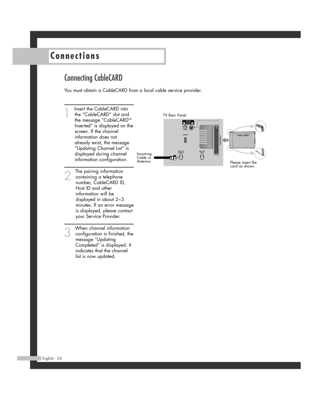 Samsung SP50L7HD manual Connecting CableCARD 