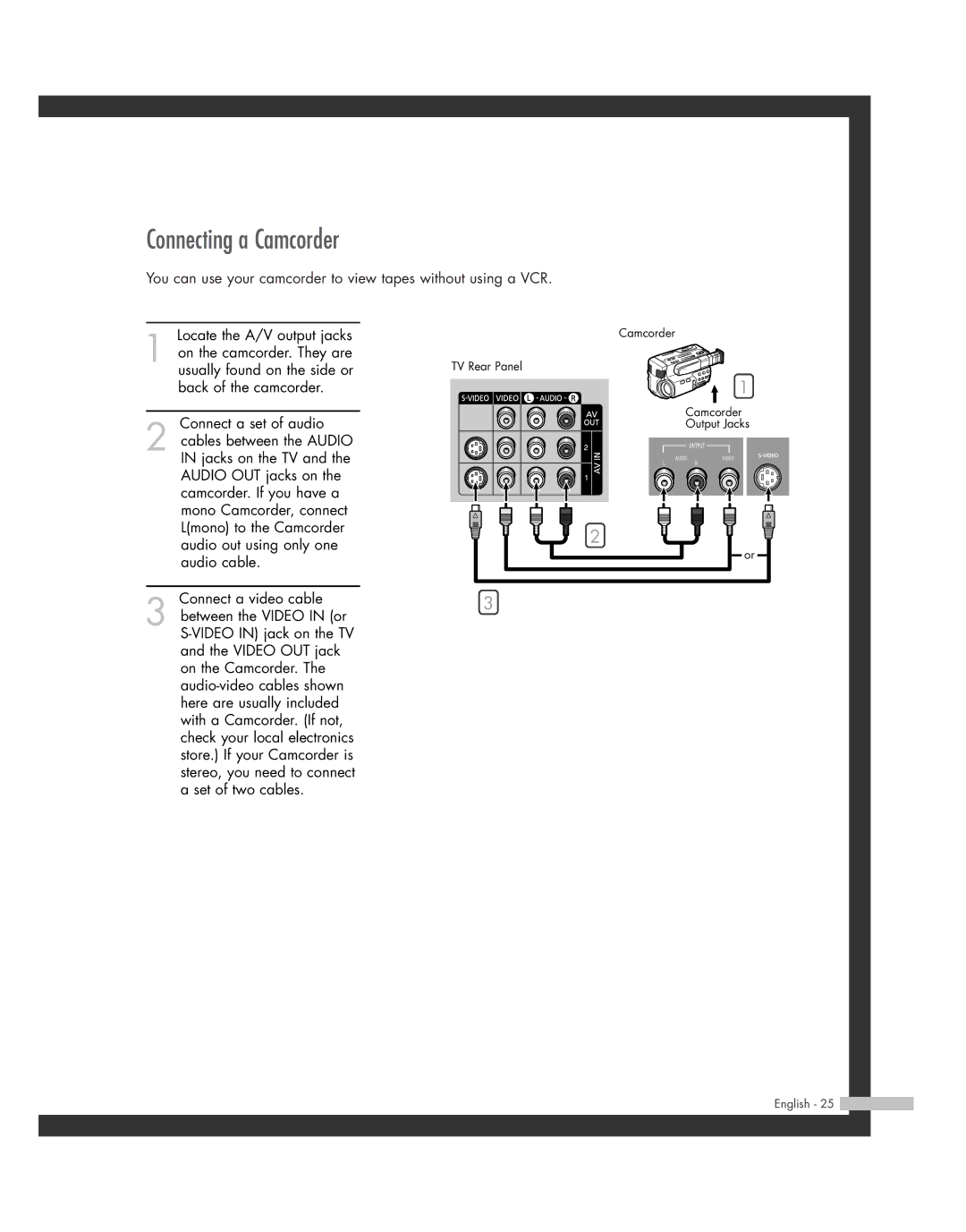 Samsung SP50L7HD manual Connecting a Camcorder 