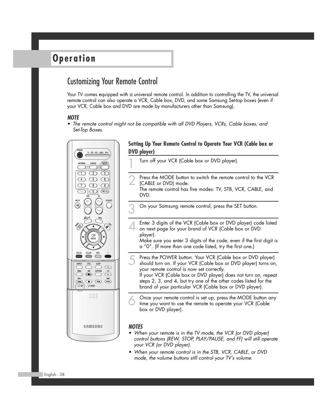 Samsung SP50L7HD manual Customizing Your Remote Control, DVD player 