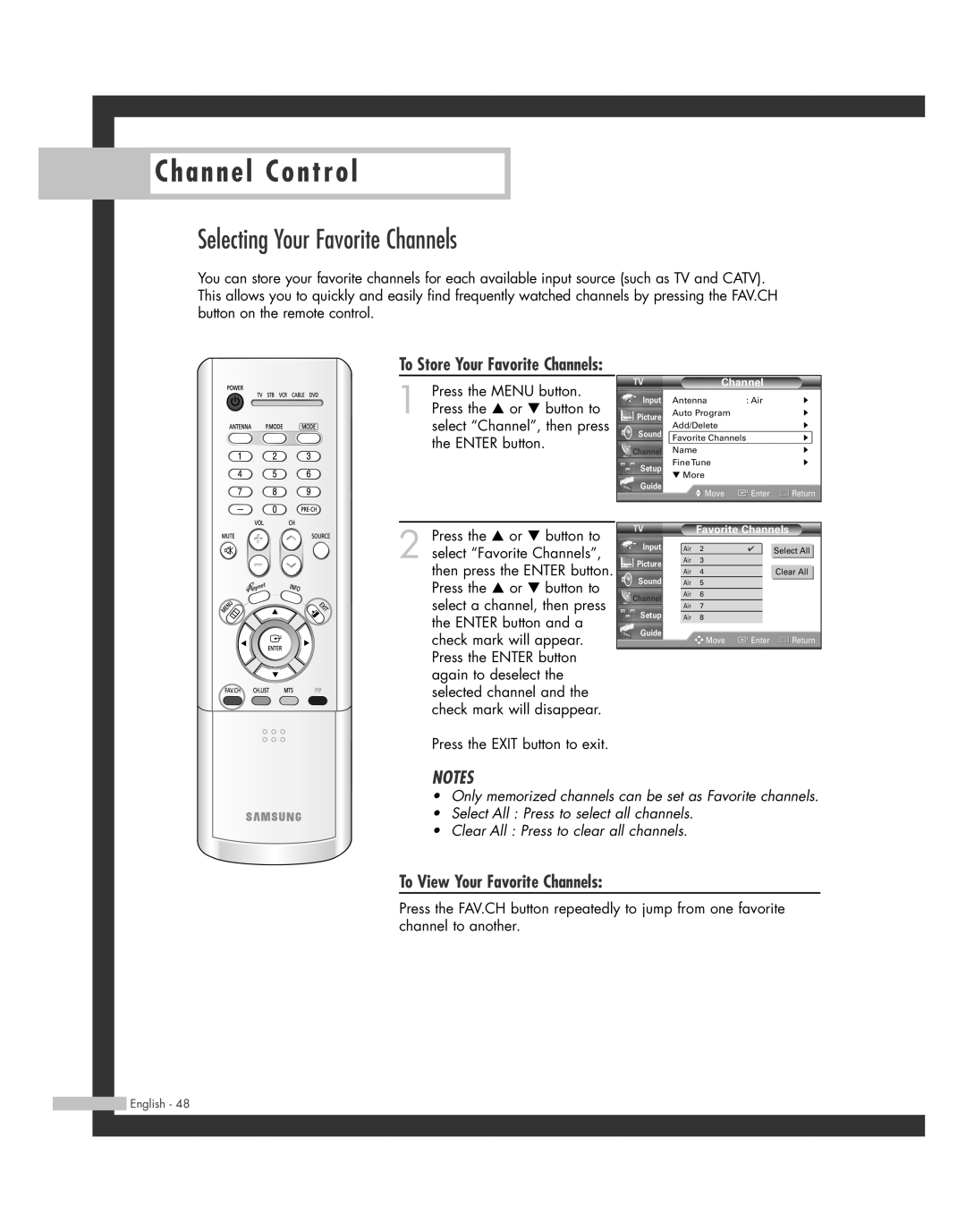 Samsung SP50L7HD manual Selecting Your Favorite Channels, To View Your Favorite Channels 