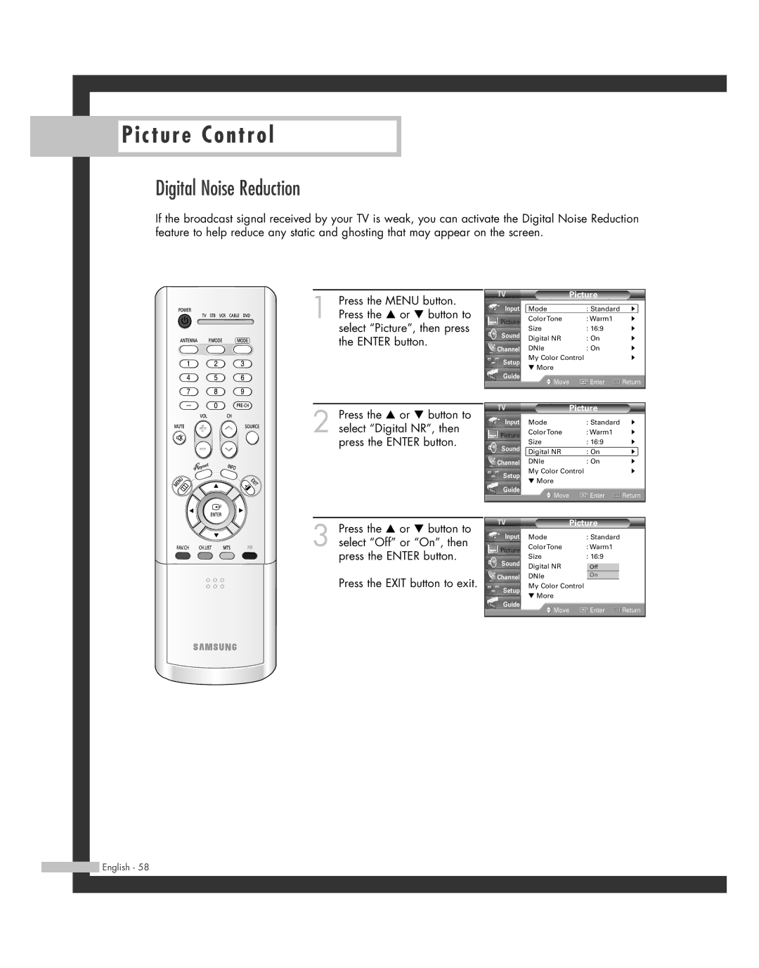 Samsung SP50L7HD manual Digital Noise Reduction 