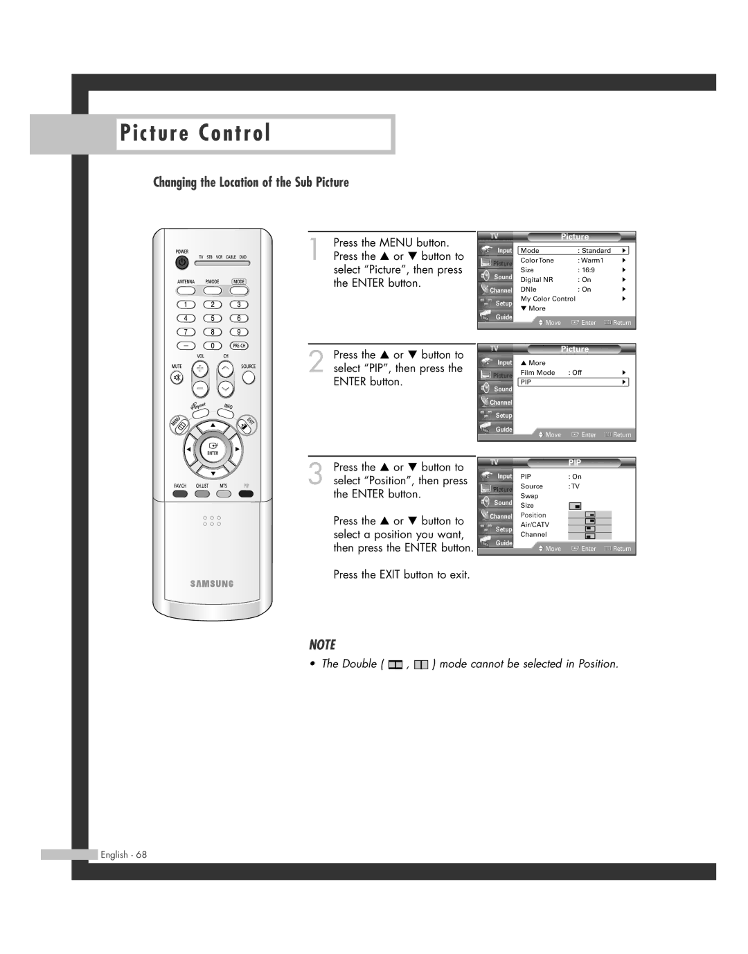 Samsung SP50L7HD manual Changing the Location of the Sub Picture 