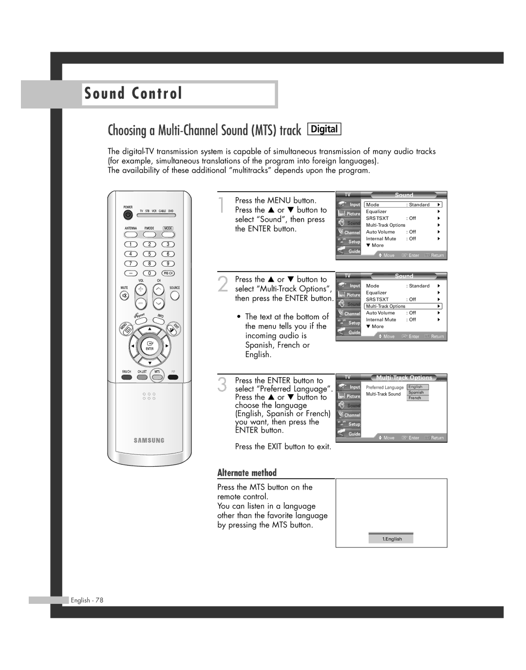 Samsung SP50L7HD manual Multi-Track Options 