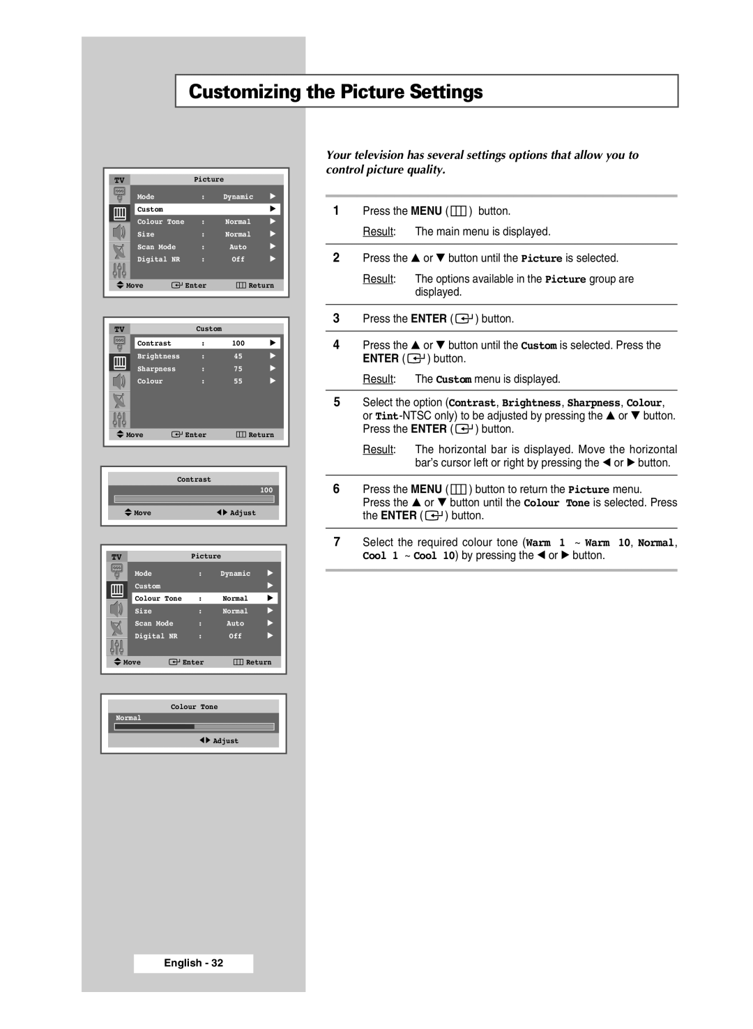 Samsung SP43R1, SP54R1, SP47Q5 manual Customizing the Picture Settings 