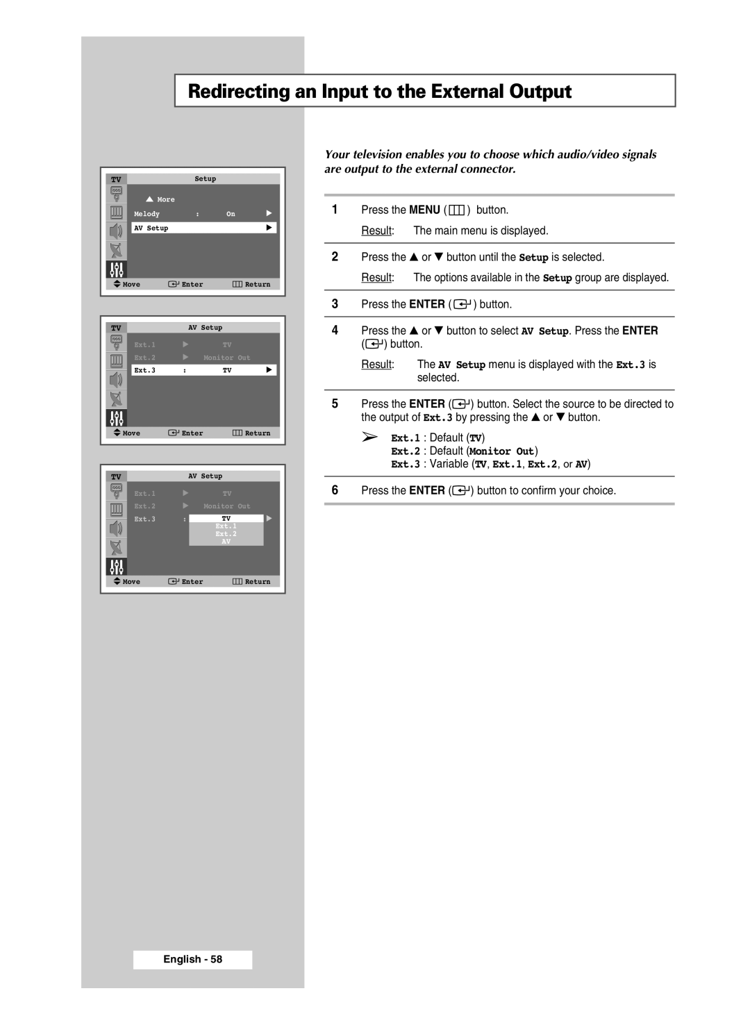 Samsung SP47Q5, SP54R1, SP43R1 manual Redirecting an Input to the External Output 