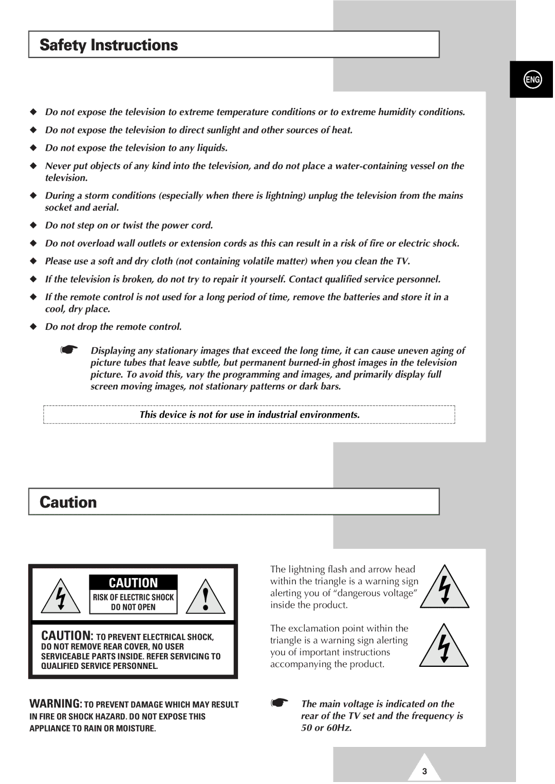 Samsung SP47Q7, SP54T7, SP48T6, SP52Q7, SP43T8, SP42W4, SP43J9, SP54J9 Safety Instructions, Risk of Electric Shock Do not Open 