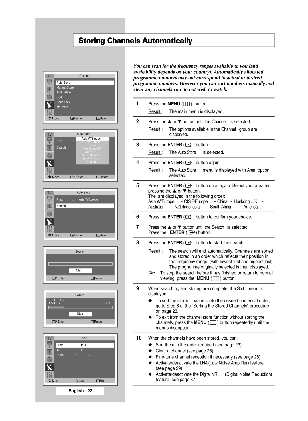 Samsung SP54T8c manual Storing Channels Automatically 