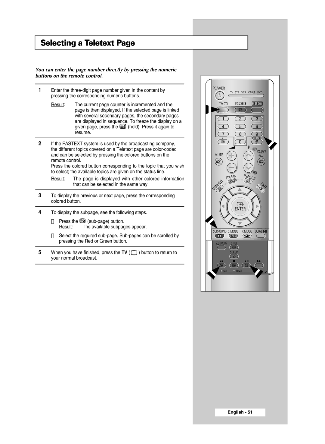 Samsung SP54T8c manual Selecting a Teletext 