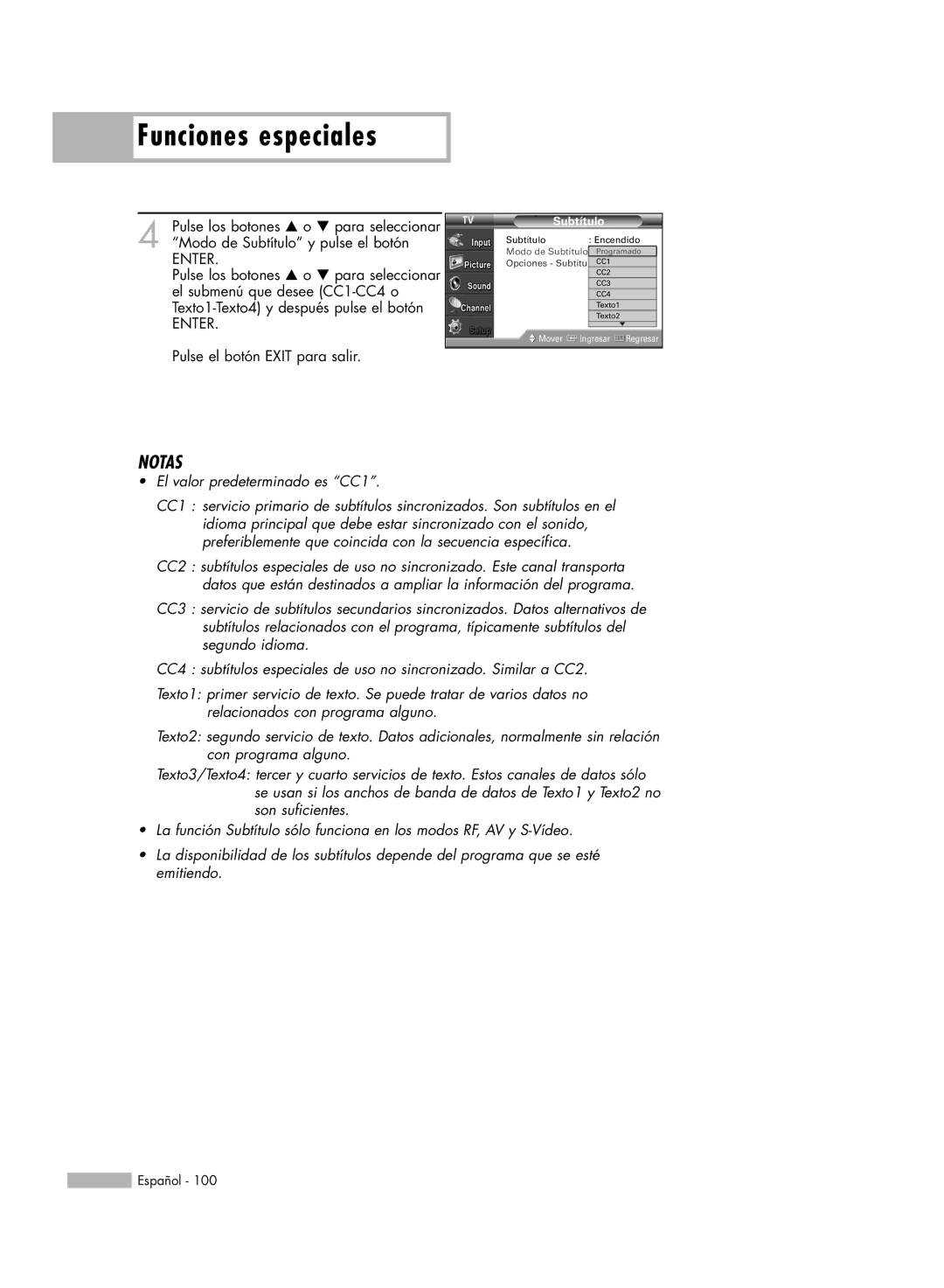 Samsung SP-61K3HD, SP56K3HD, SP-50K3HD manual Modo de Subtítulo Programado 