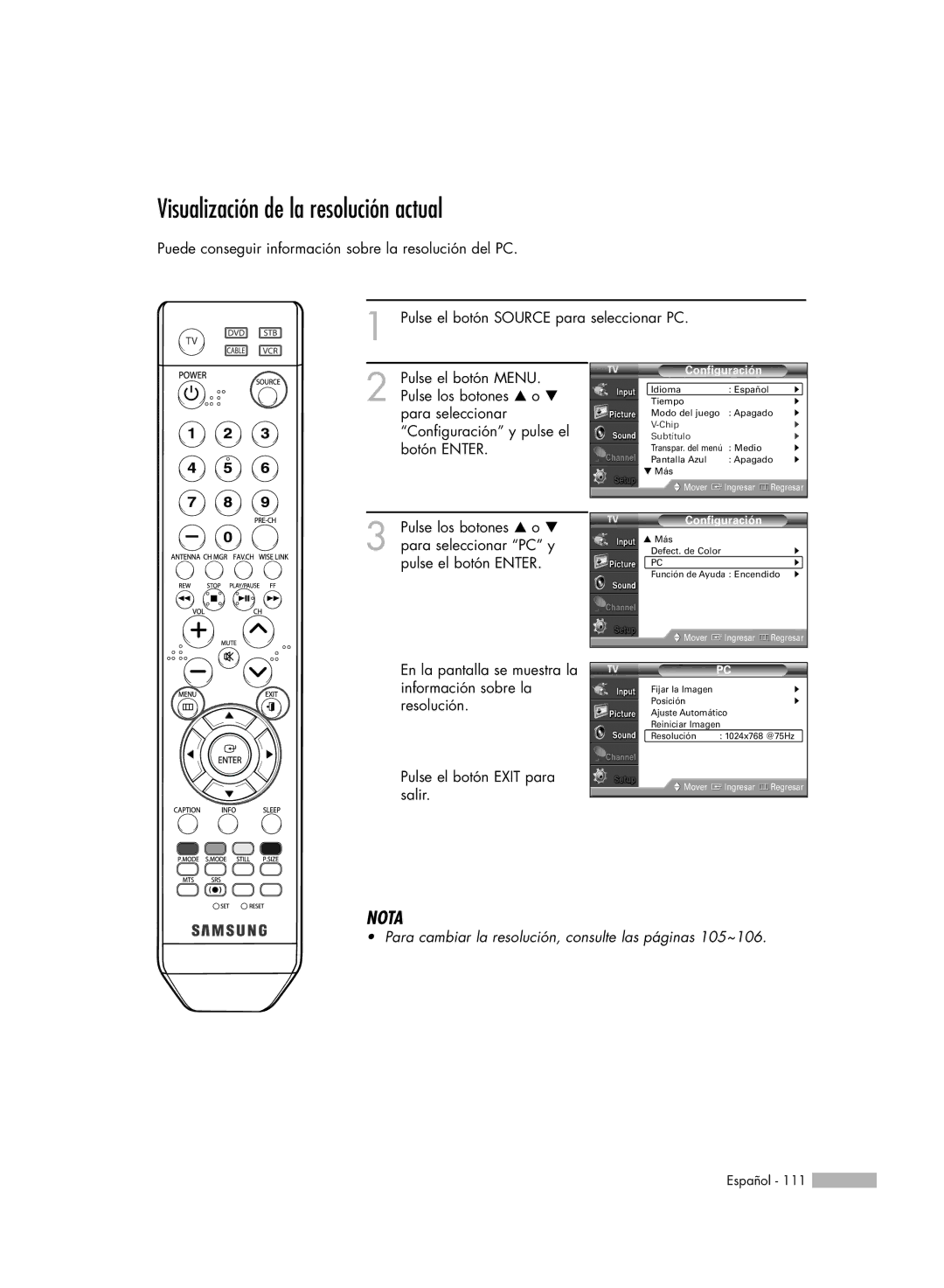 Samsung SP56K3HD, SP-61K3HD, SP-50K3HD manual Visualización de la resolución actual 