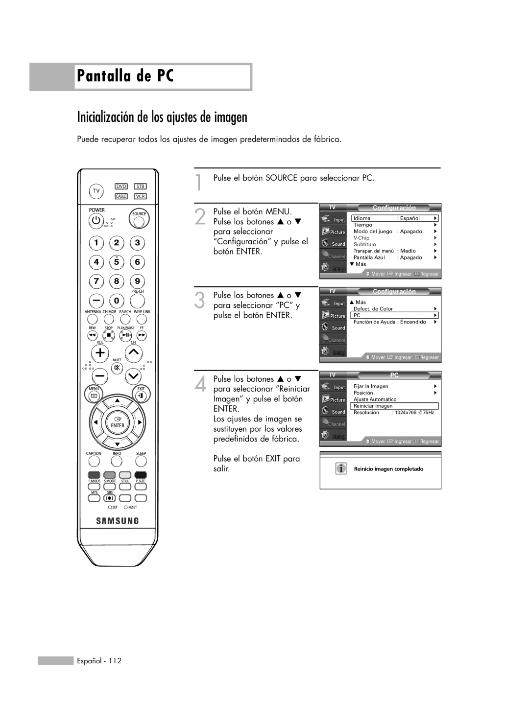 Samsung SP-61K3HD, SP56K3HD, SP-50K3HD manual Inicialización de los ajustes de imagen 