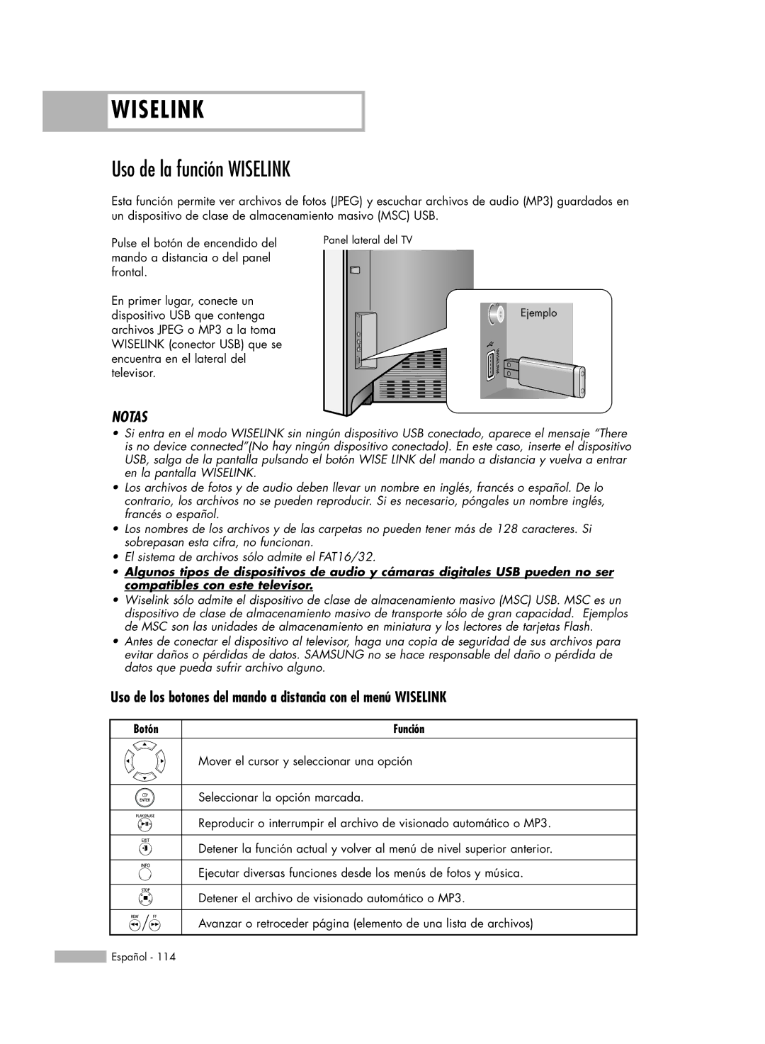 Samsung SP56K3HD, SP-61K3HD, SP-50K3HD manual Uso de la función Wiselink, Botón 