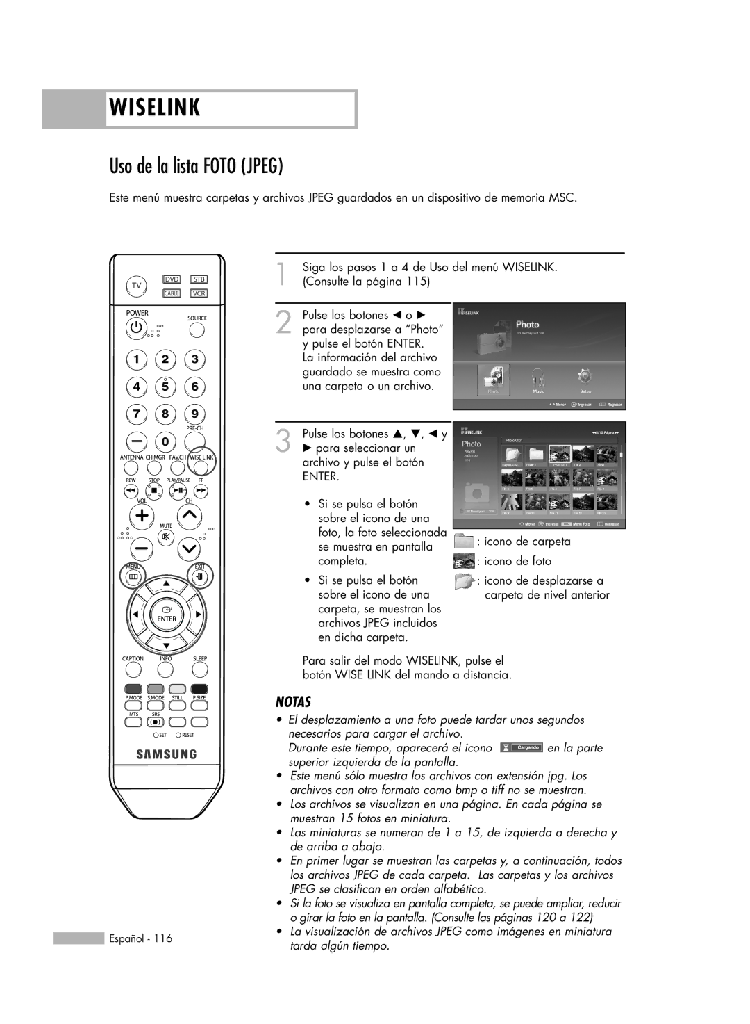 Samsung SP-50K3HD, SP56K3HD, SP-61K3HD manual Uso de la lista Foto Jpeg, Consulte la página 