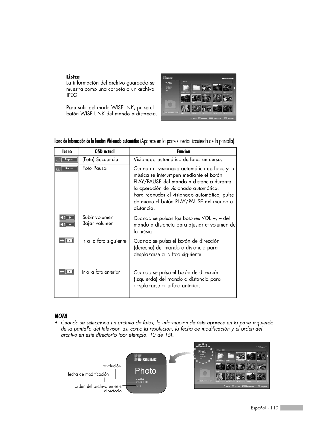 Samsung SP-50K3HD, SP56K3HD, SP-61K3HD manual Lista, Icono OSD actual Función 