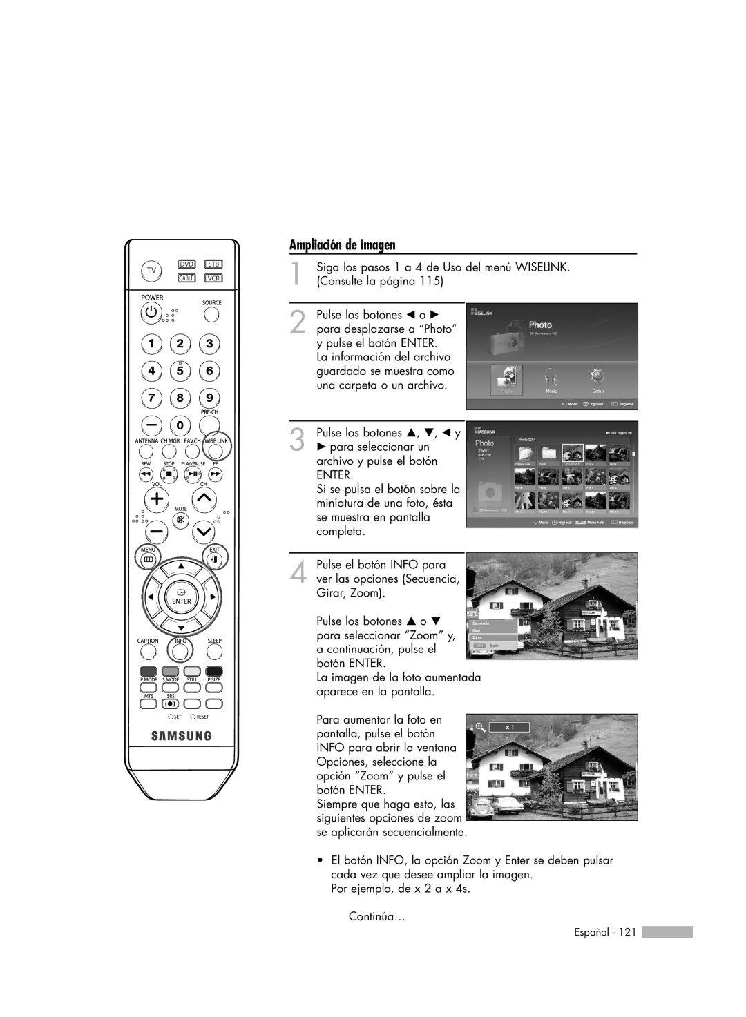 Samsung SP-61K3HD, SP56K3HD, SP-50K3HD manual Ampliación de imagen, Para seleccionar Zoom y, Continuación, pulse el 