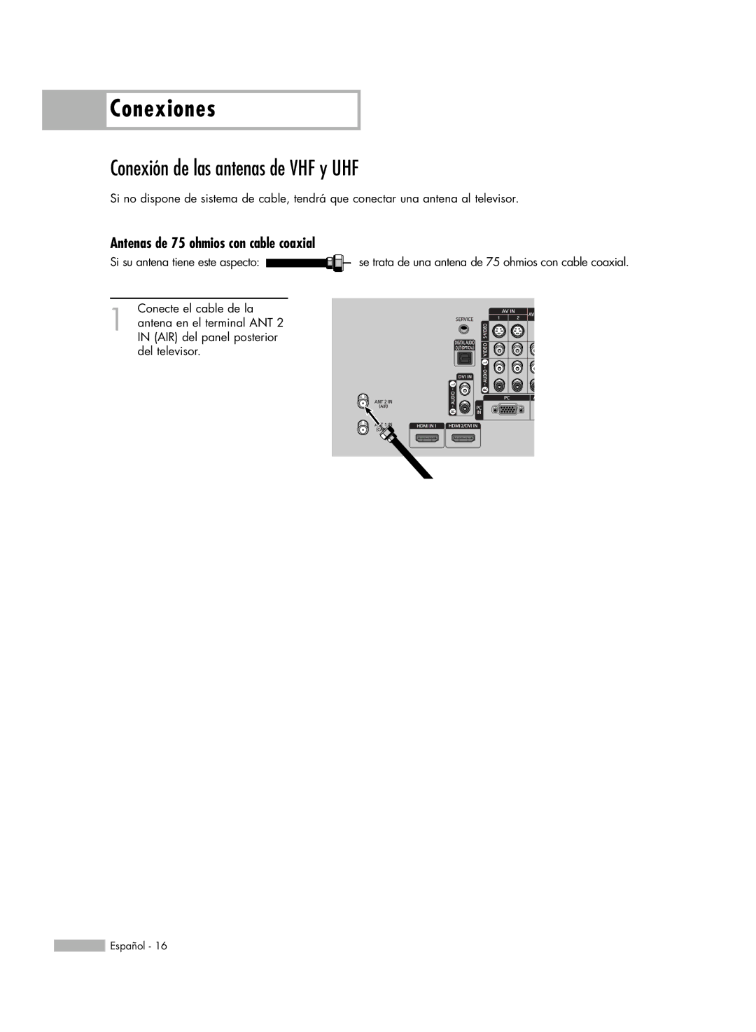 Samsung SP-61K3HD, SP56K3HD, SP-50K3HD manual Conexiones, Conexión de las antenas de VHF y UHF 