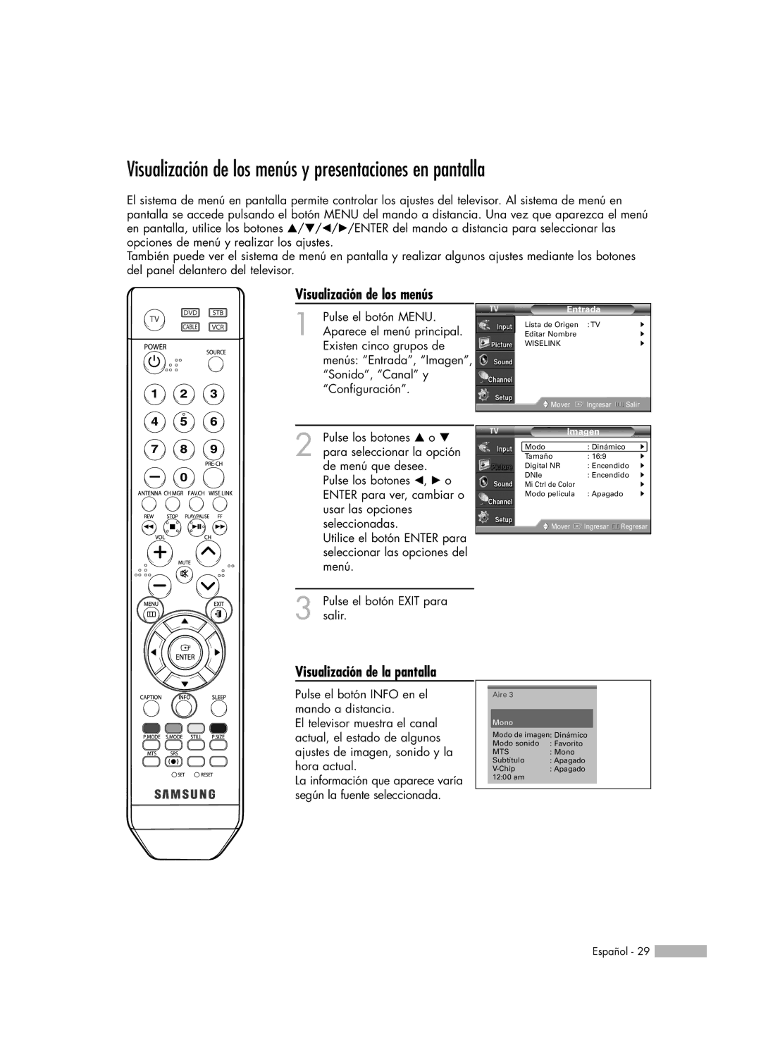 Samsung SP-50K3HD Visualización de los menús y presentaciones en pantalla, Visualización de la pantalla, Entrada, Imagen 