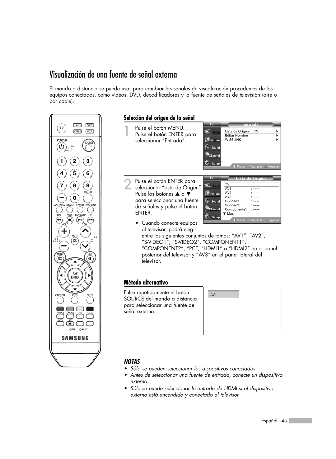 Samsung SP56K3HD Visualización de una fuente de señal externa, Pulse el botón Enter para, Para seleccionar una fuente 